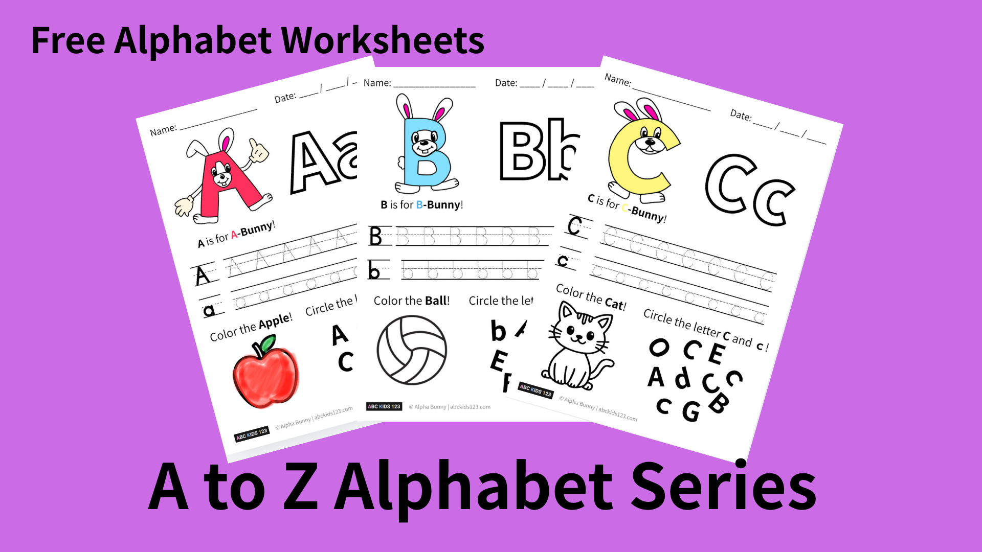 Alpha Bunny Alphabet Worksheets for Kids - A, B, and C Tracing and Coloring Pages